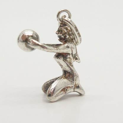 925 Sterling Silver Vintage Sitting Girl & Ball Charm Pendant