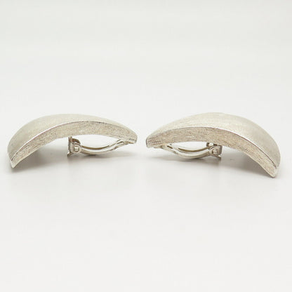 925 Sterling Silver Vintage Satin Finish Large Clip On Earrings