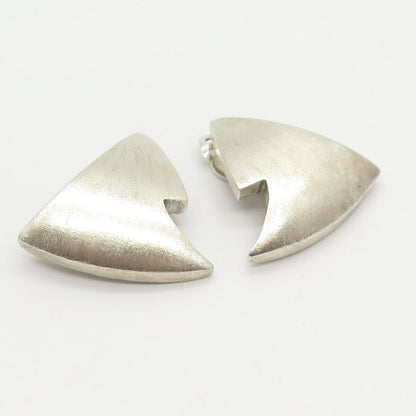 925 Sterling Silver Vintage Satin Finish Large Clip On Earrings