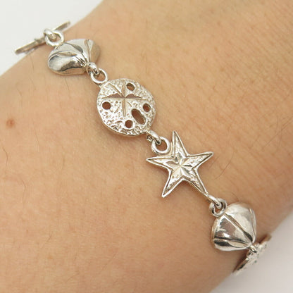 925 Sterling Silver Sea World Theme Link Bracelet 7"