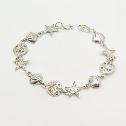 925 Sterling Silver Sea World Theme Link Bracelet 7"