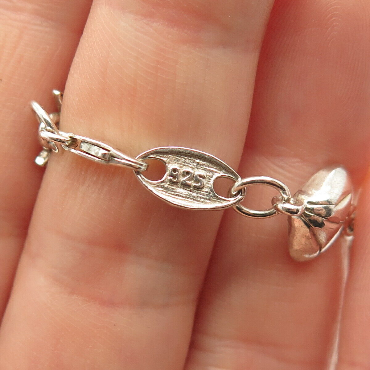 925 Sterling Silver Sea World Theme Link Bracelet 7"