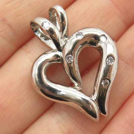 925 Sterling Silver C Z Open Heart Slide Pendant