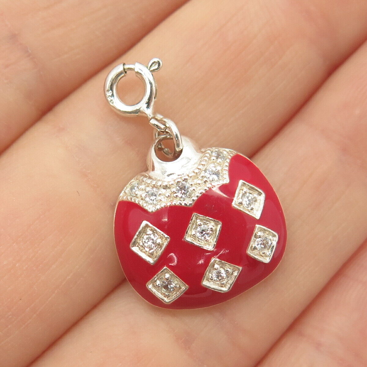 925 Sterling Silver C Z & Enamel Lady's Purse / Bag Charm Pendant