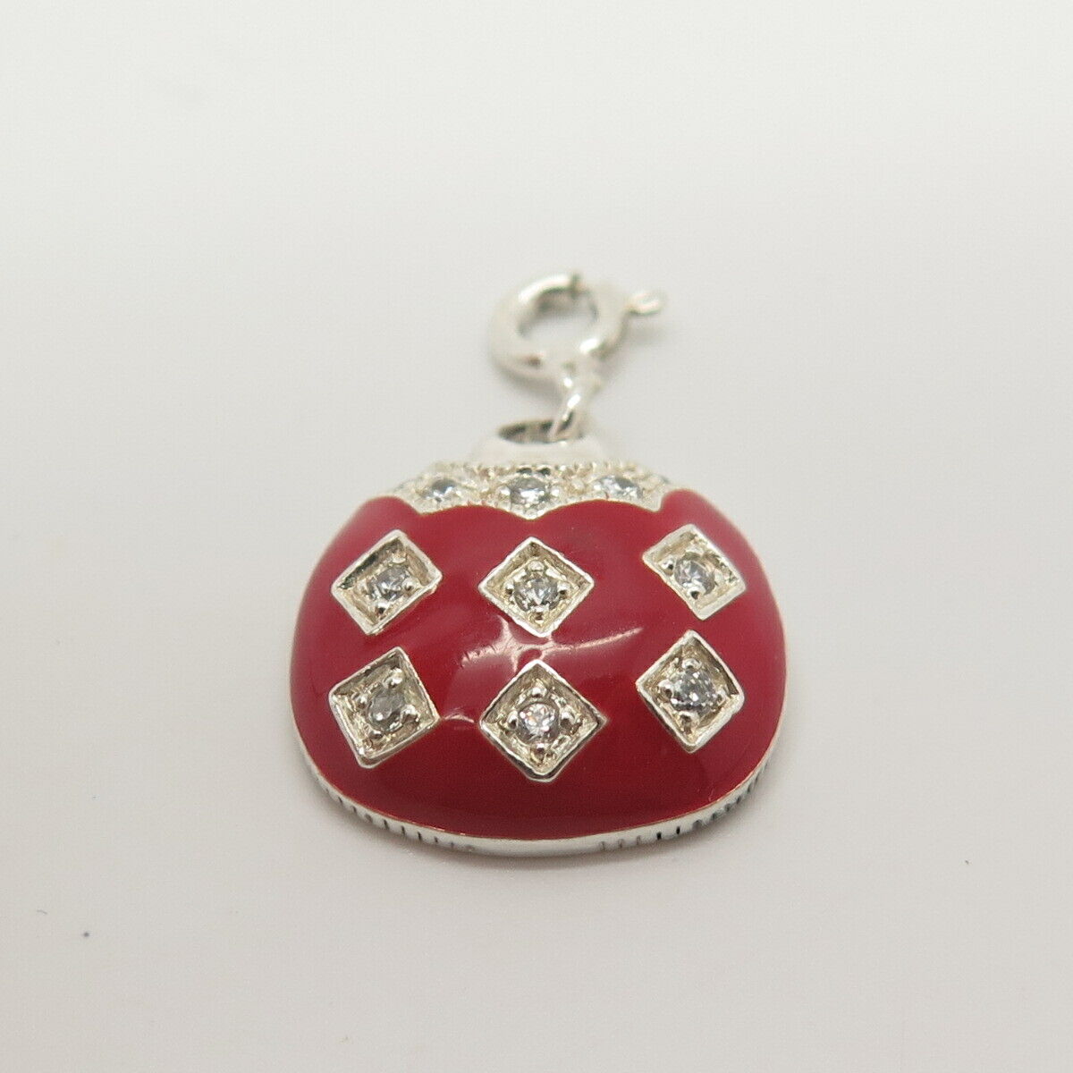 925 Sterling Silver C Z & Enamel Lady's Purse / Bag Charm Pendant