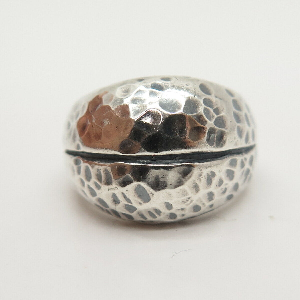 925 Sterling Silver Vintage Hammered Finish Striped Ring Size 6