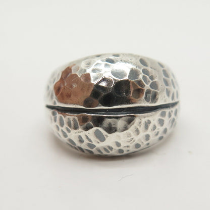 925 Sterling Silver Vintage Hammered Finish Striped Ring Size 6