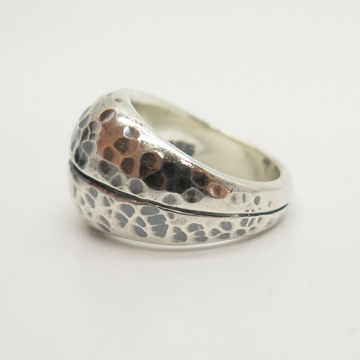 925 Sterling Silver Vintage Hammered Finish Striped Ring Size 6