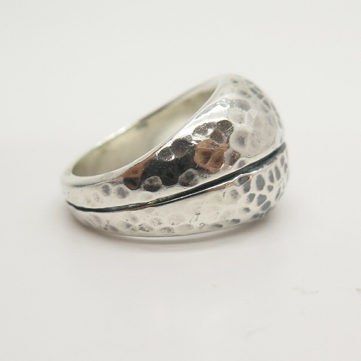 925 Sterling Silver Vintage Hammered Finish Striped Ring Size 6