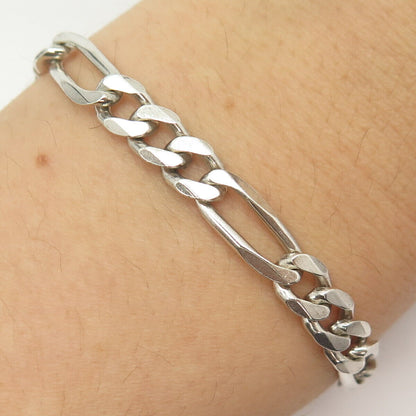 925 Sterling Silver Italy Figaro Link Bracelet 8"