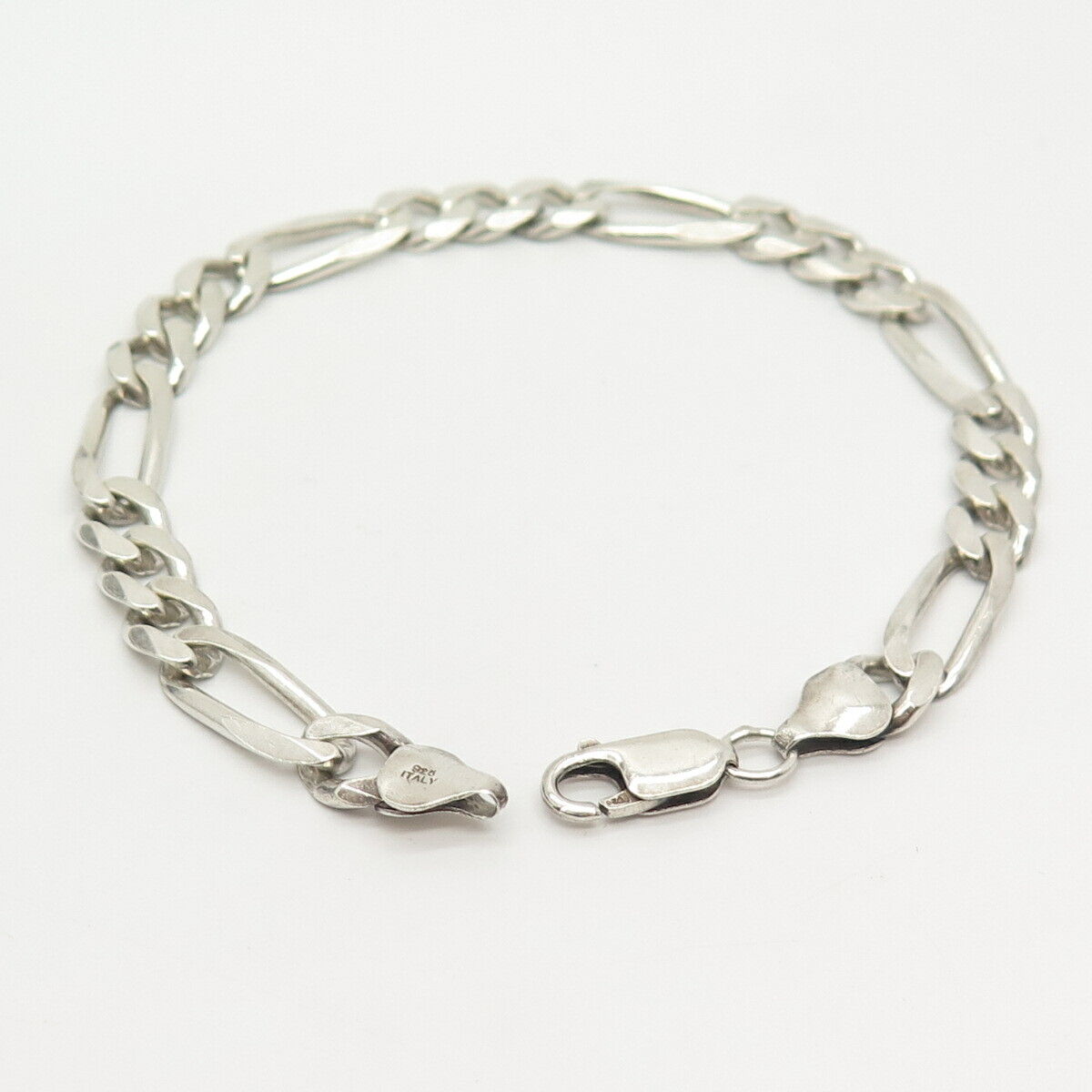 925 Sterling Silver Italy Figaro Link Bracelet 8"