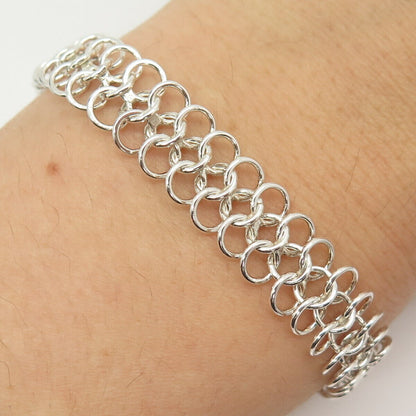 925 Sterling Silver Italy 3-Row Rolo Link Bracelet 7"