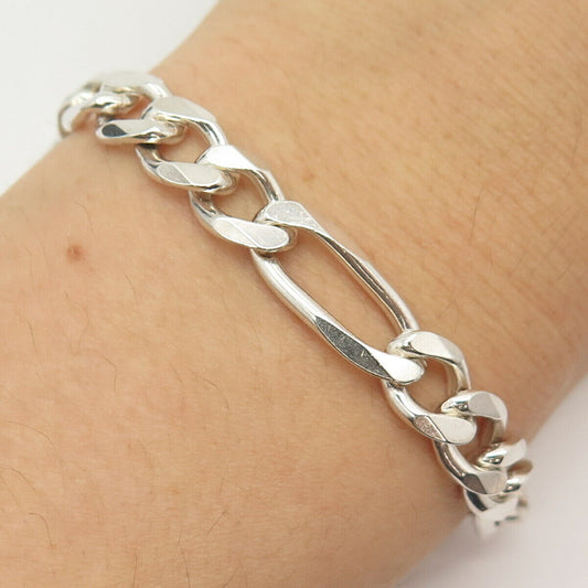 925 Sterling Silver Italy Figaro Link Bracelet 7 1/4"