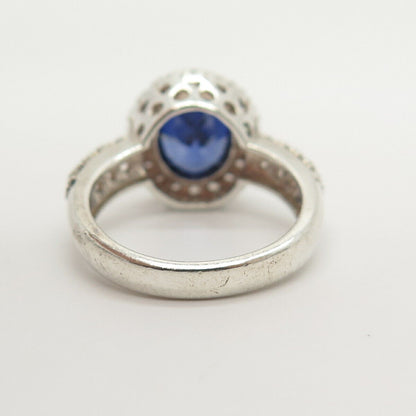 925 Sterling Silver White & Blue C Z Ring Size 7