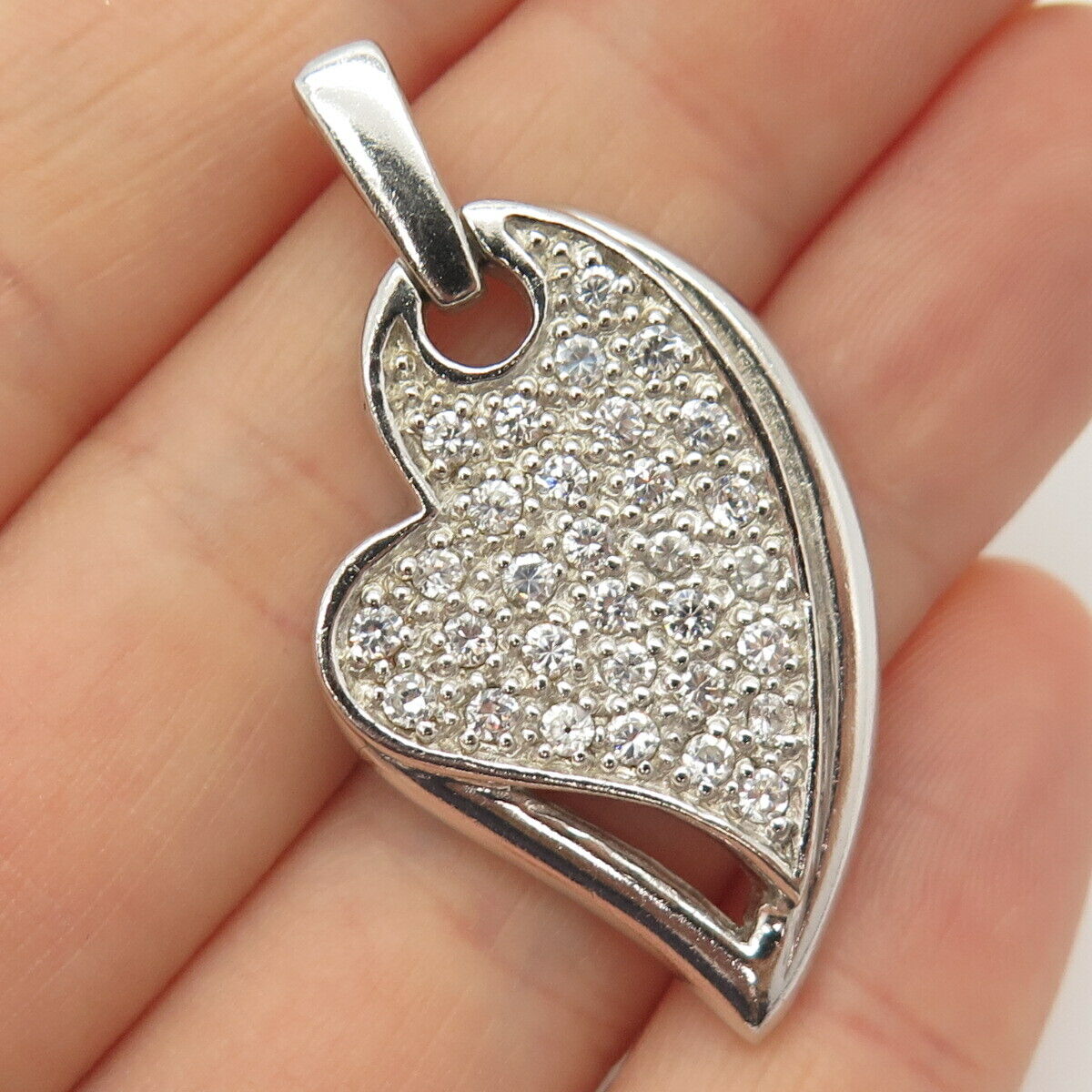 925 Sterling Silver Pave C Z Heart Pendant