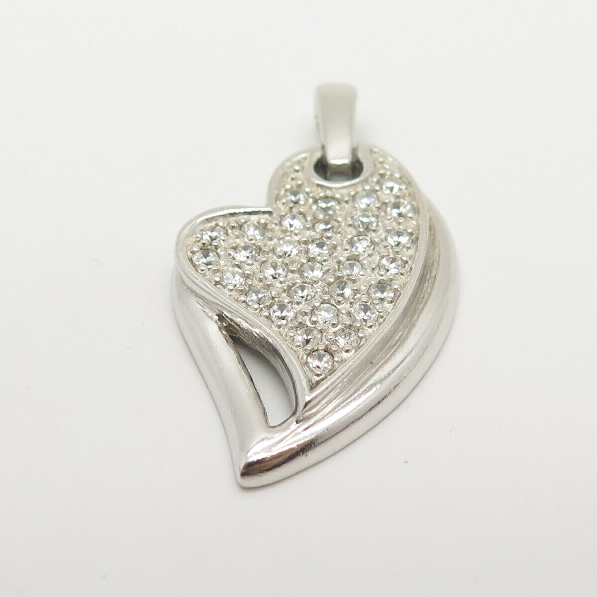 925 Sterling Silver Pave C Z Heart Pendant