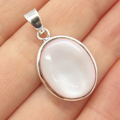 925 Sterling Silver Real Mother-of-Pearl Oval Pendant