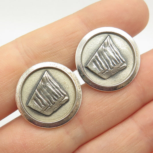 925 Sterling Silver Vintage Mountain Round Cufflinks