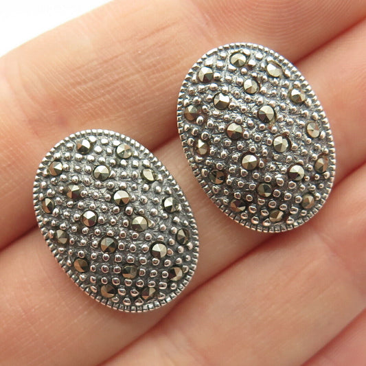 925 Sterling Silver Vintage Real Marcasite Gemstone Earrings