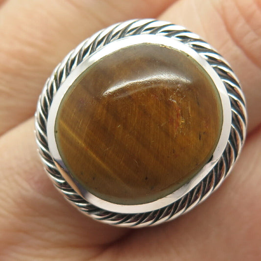 925 Sterling Silver Vintage Real Tiger Eye Gem Ring Size 7 3/4