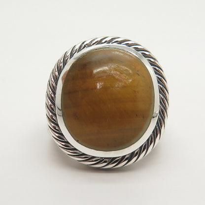 925 Sterling Silver Vintage Real Tiger Eye Gem Ring Size 7 3/4