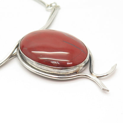 925 Sterling Silver Vintage Real Red Jasper Gem Statement Bar Chain Necklace 18"