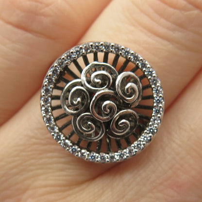 925 Sterling Silver Pave C Z Swirl Design Ring Size 7