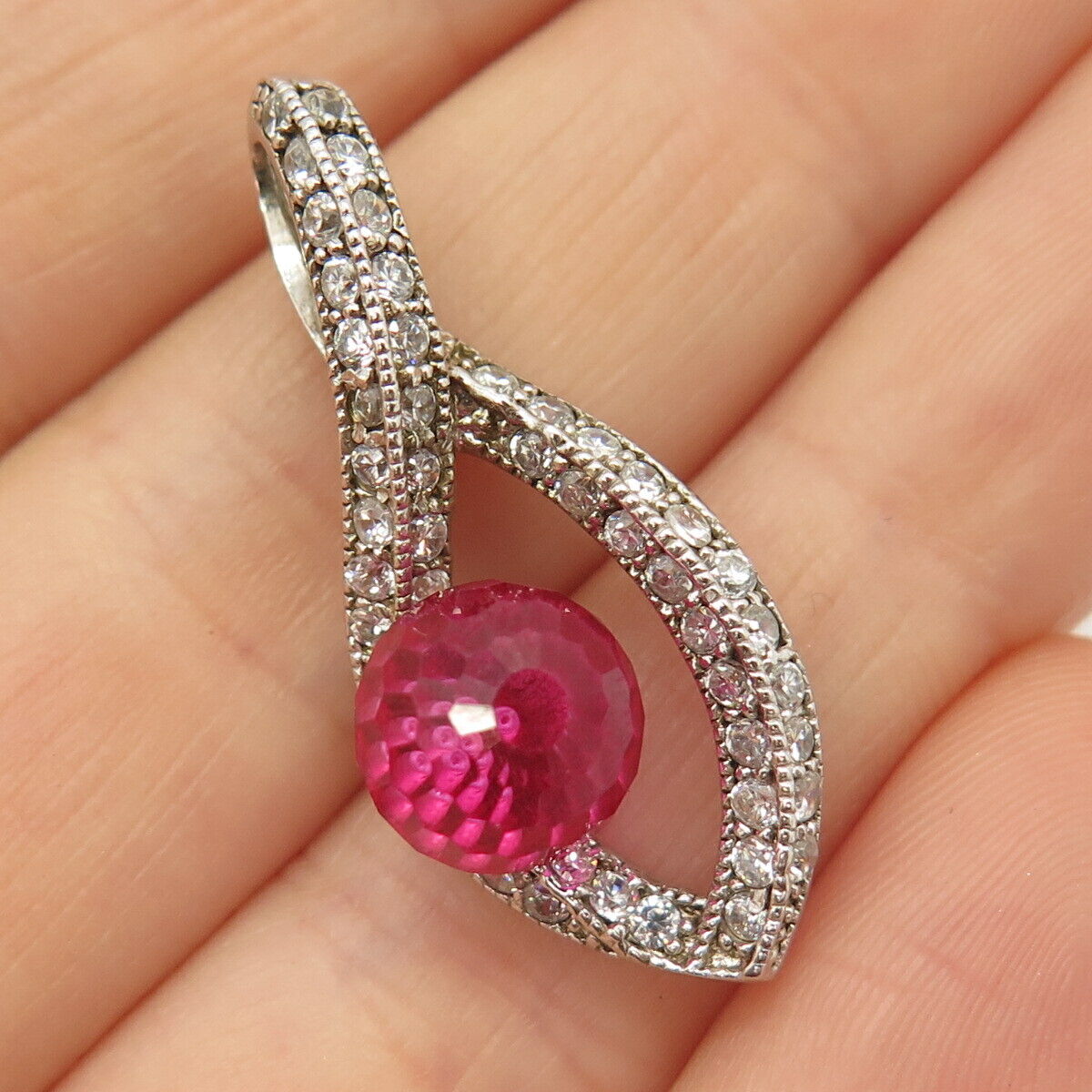 925 Sterling Silver White & Pink C Z Slide Pendant