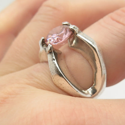 925 Sterling Silver Vintage Mexico Pink C Z Ring Size 7 1/4