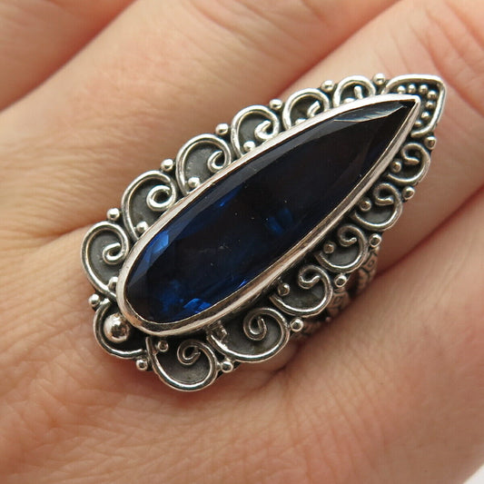 925 Sterling Silver Blue C Z Swirl Wide Statement Ring Size 7 1/4