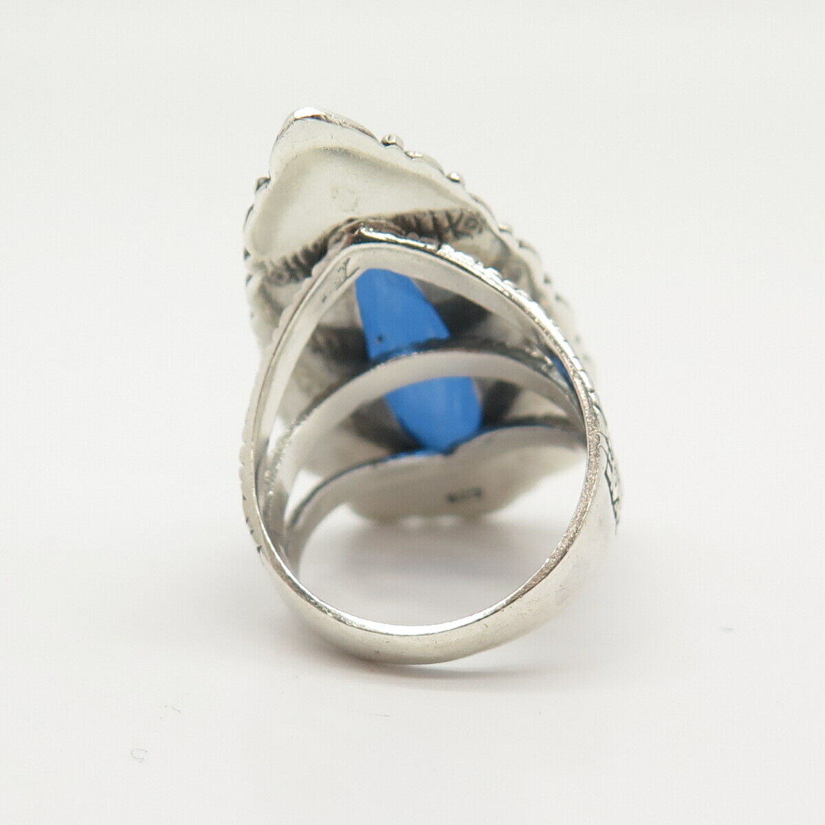 925 Sterling Silver Blue C Z Swirl Wide Statement Ring Size 7 1/4