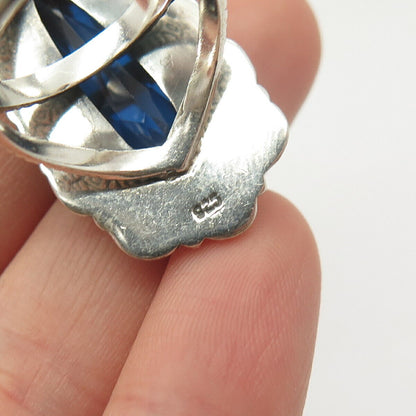 925 Sterling Silver Blue C Z Swirl Wide Statement Ring Size 7 1/4