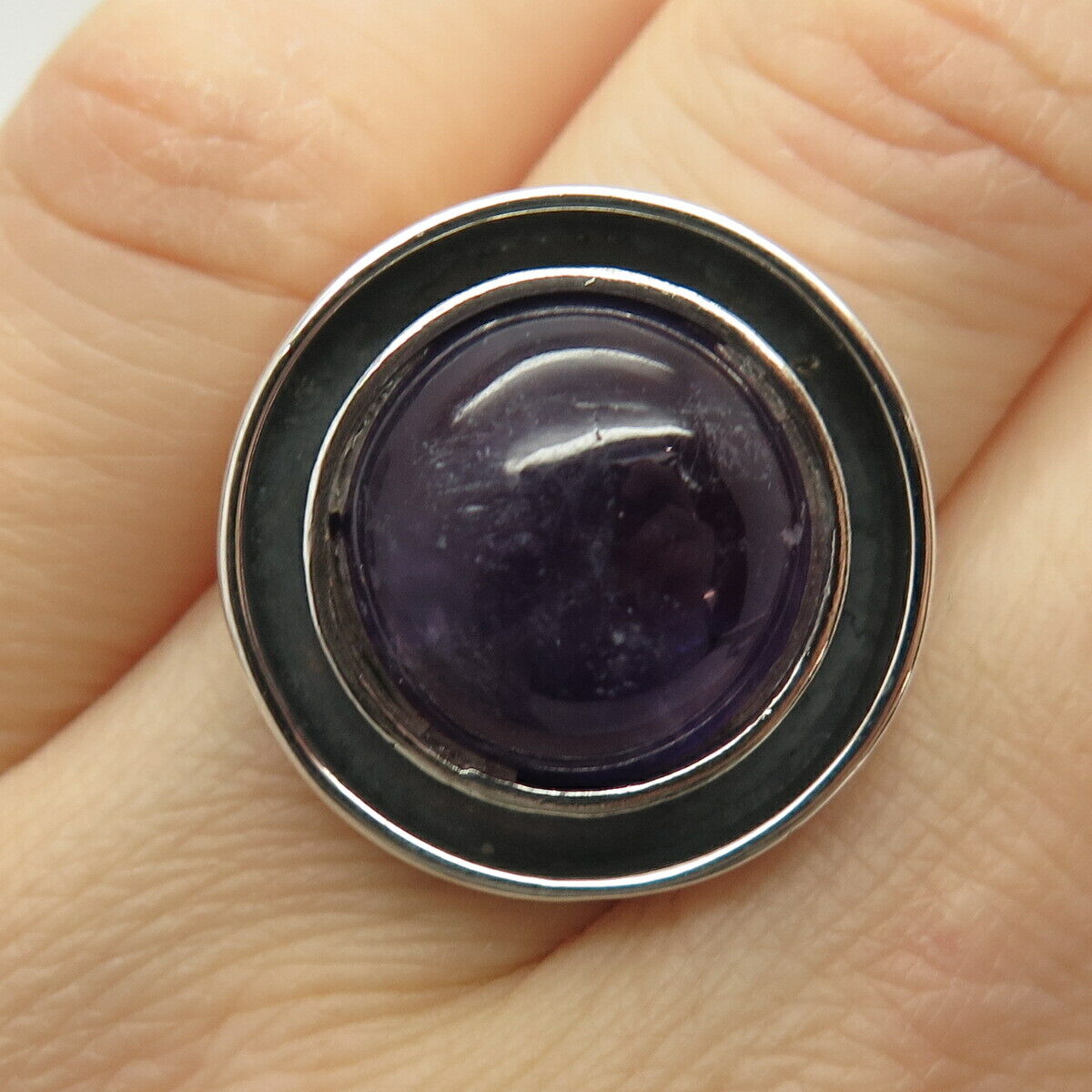 925 Sterling Silver Vintage Real Amethyst Gemstone Ring Size 6.5