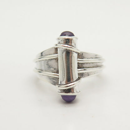 925 Sterling Silver Vintage Real Amethyst Gem Scroll Ring Size 6 3/4