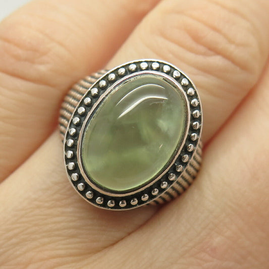 925 Sterling Silver Real Prehnite Gemstone Dots Design Ring Size 7