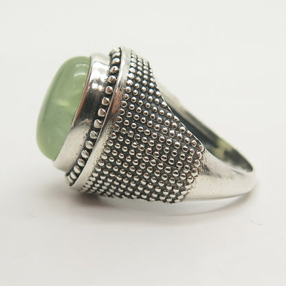 925 Sterling Silver Real Prehnite Gemstone Dots Design Ring Size 7