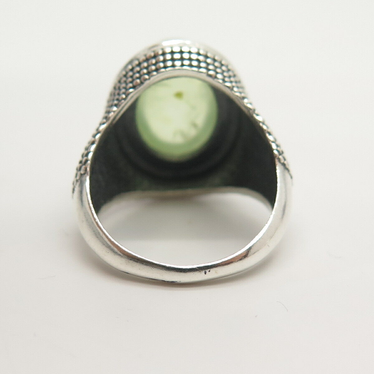 925 Sterling Silver Real Prehnite Gemstone Dots Design Ring Size 7