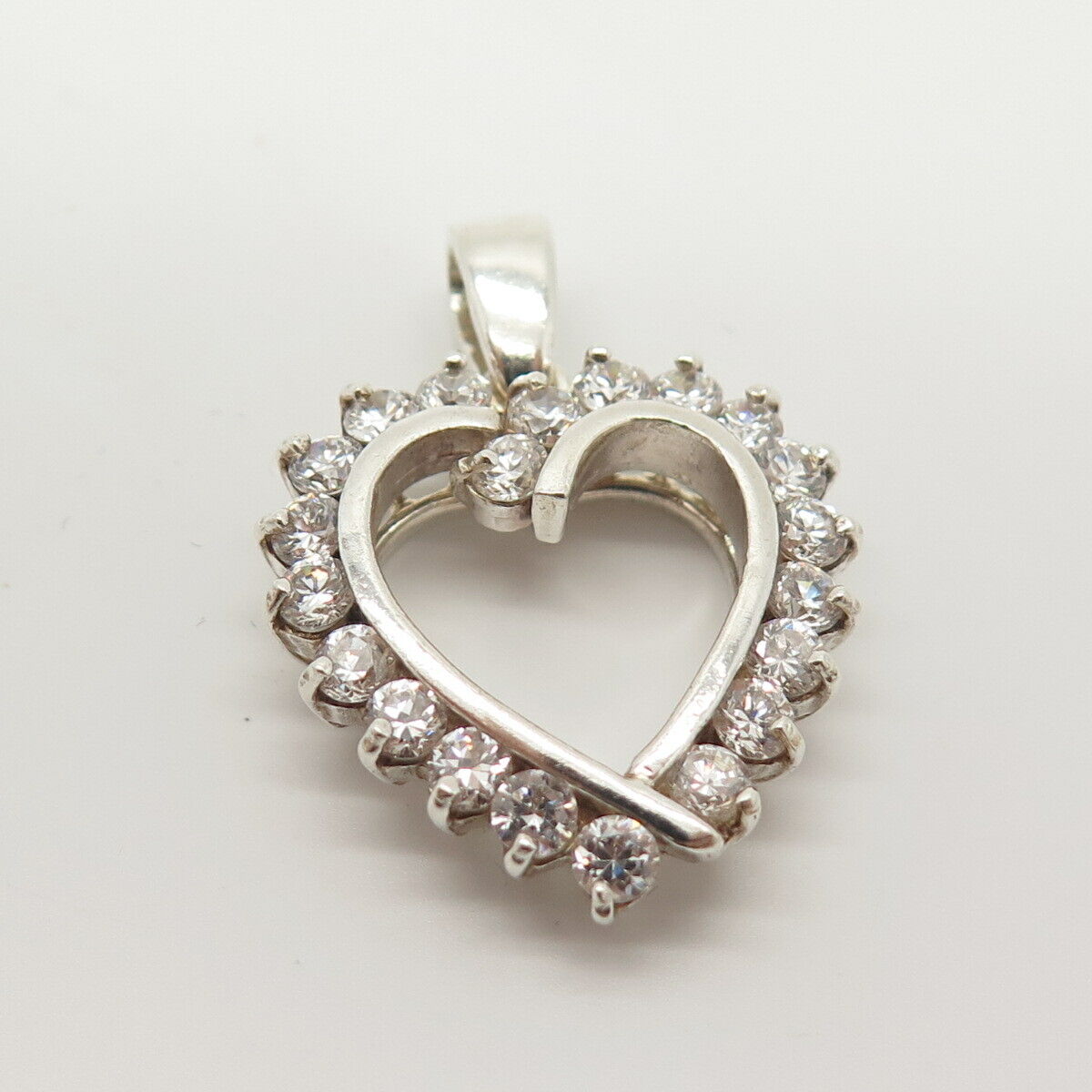 925 Sterling Silver C Z Open Heart Pendant