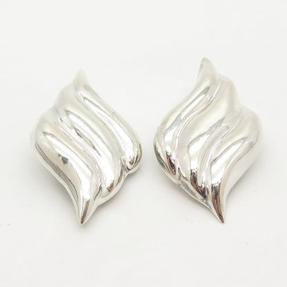 925 Sterling Silver Vintage Mexico Ribbed Hollow Clip On Earrings