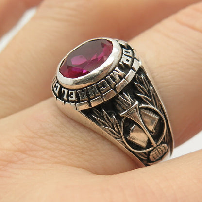 925 Sterling Vintage 1994 Lab-Created Ruby Gem "Conti School" Ring Size 9 1/4