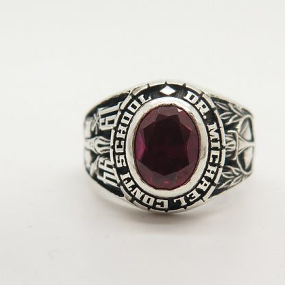 925 Sterling Vintage 1994 Lab-Created Ruby Gem "Conti School" Ring Size 9 1/4