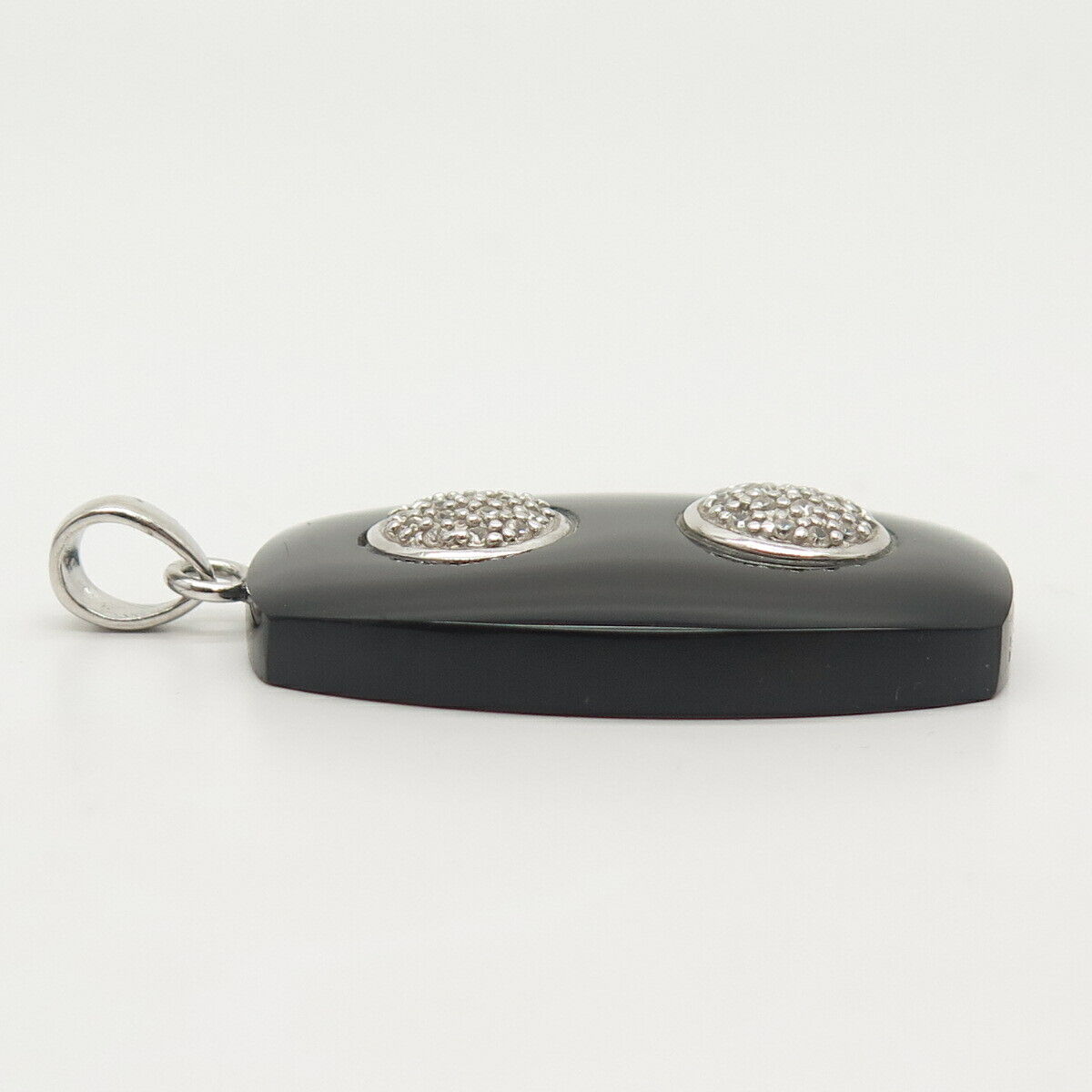 925 Sterling Silver Pave C Z & Black Enamel Pendant