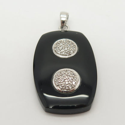 925 Sterling Silver Pave C Z & Black Enamel Pendant