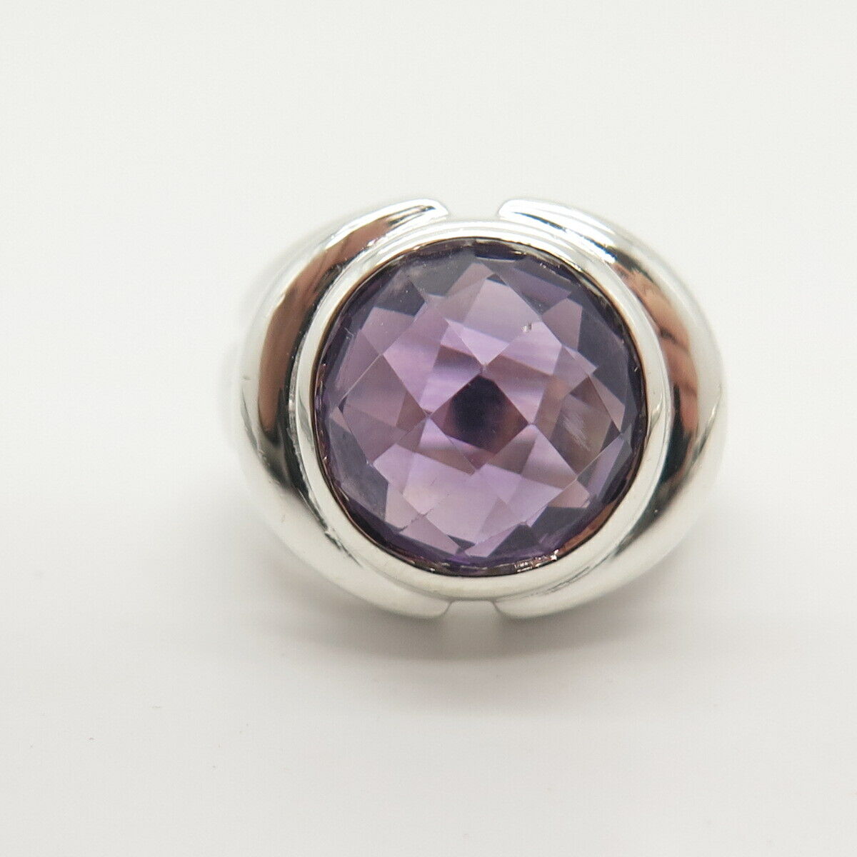 925 Sterling Silver Real Amethyst Gemstone Domed Ring Size 6 3/4