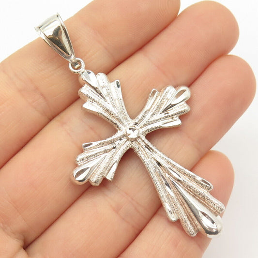 925 Sterling Silver Vintage Textured Religious Cross Pendant