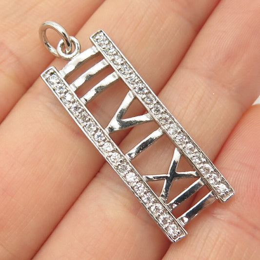 925 Sterling Silver Pave C Z "III VI XII" Pendant