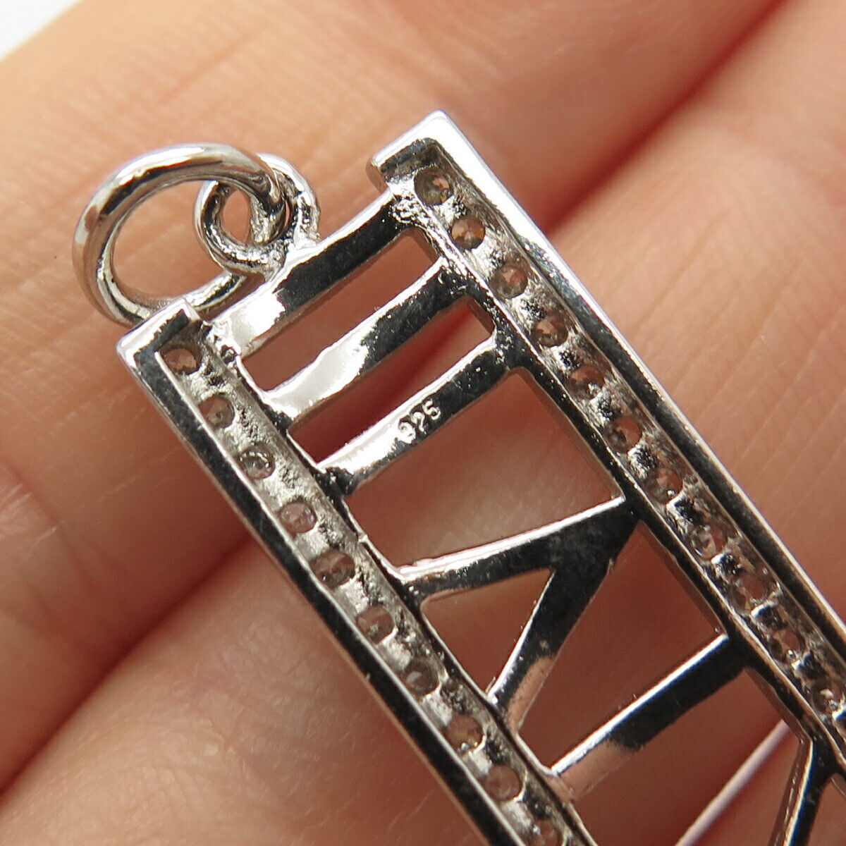 925 Sterling Silver Pave C Z "III VI XII" Pendant