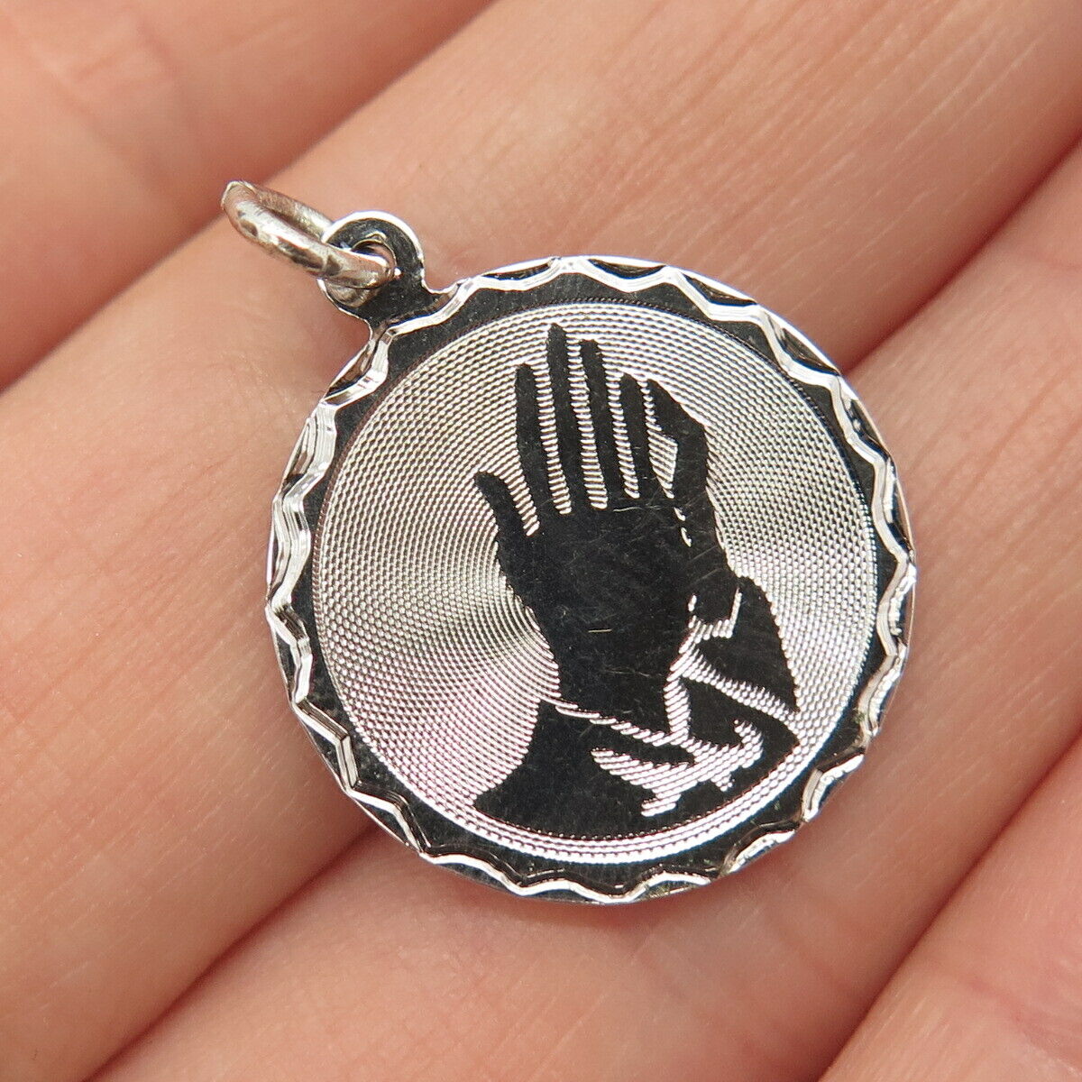 925 Sterling Silver Vintage Satin Finish Hands in Prayer Charm Pendant