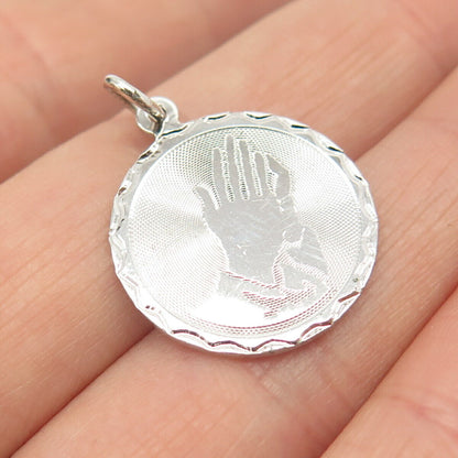 925 Sterling Silver Vintage Satin Finish Hands in Prayer Charm Pendant