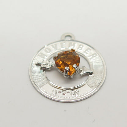 925 Sterling Vintage Crea Citrine Gem "November" Arrow & Heart Charm Pendant